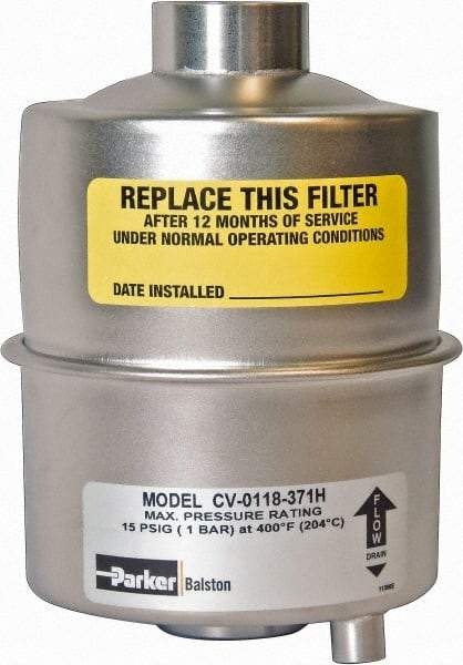 Parker - 1/2 NPT Air Compressor Inlet Filter - 3 CFM, 2.9" Diam x 4.4" High, Use with Welch Pump Models #1400, 1405, 8907 - Top Tool & Supply