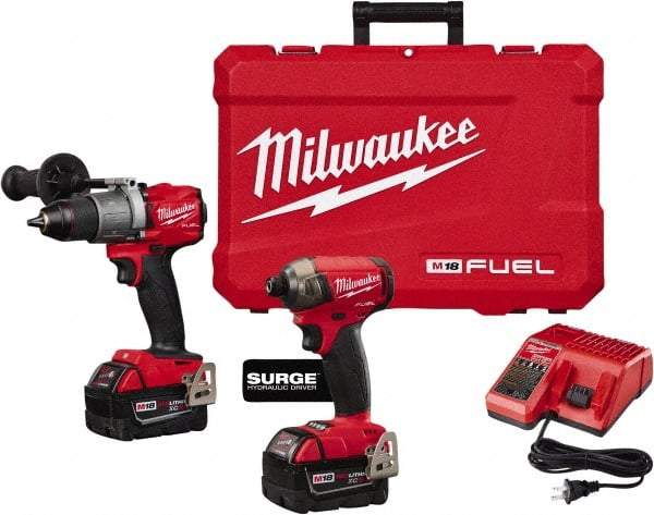 Milwaukee Tool - 18 Volt Cordless Tool Combination Kit - Includes Hammer Drill & 1/4" Hex Impact Driver, Lithium-Ion Battery Included - Top Tool & Supply