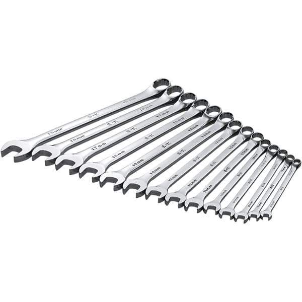 SK - 14 Piece, Combination Wrench Set - Metric System of Measurement, Chrome Finish - Top Tool & Supply