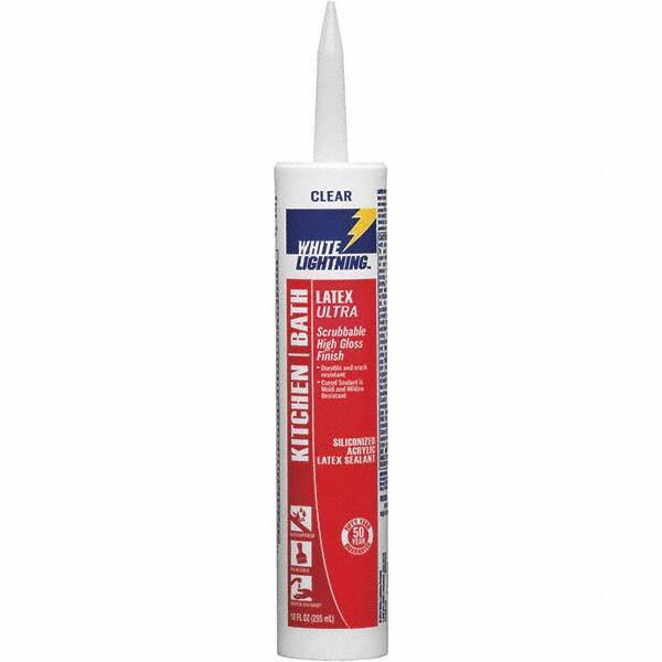 White Lightning - 10 oz Tube Clear Acrylic & Latex Sealant - -30 to 180°F Operating Temp, 45 min Tack Free Dry Time, 5 to 7 Days Full Cure Time - Top Tool & Supply