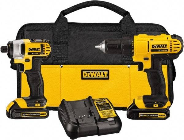 DeWALT - 20 Volt Cordless Tool Combination Kit - Includes 1/2" Drill/Driver & 1/4" Impact Driver, Lithium-Ion Battery Included - Top Tool & Supply