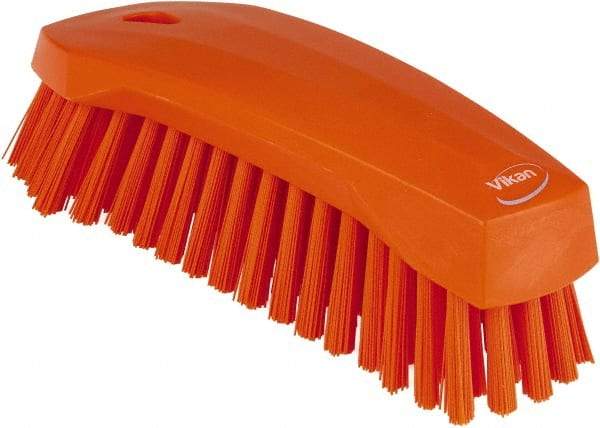 Vikan - 1.3" Bristle Length, Polyester Scrub Brush - 3" Wide Head, 8" OAL, Orange, Polypropylene Block - Top Tool & Supply