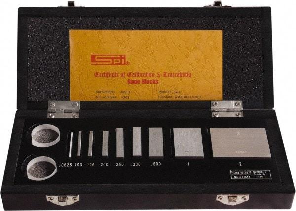 SPI - 9 Piece, 1/16 to 2", Grade 0, Steel Gage Block Set - Rectangular, 0.000008" Tolerance - Top Tool & Supply