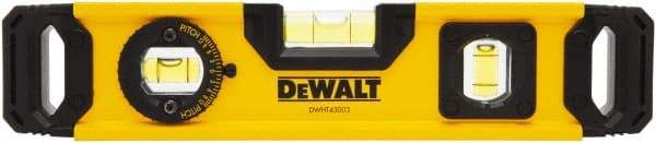 DeWALT - Magnetic 9" Long 2 Vial Torpedo Level - Aluminum, Yellow - Top Tool & Supply