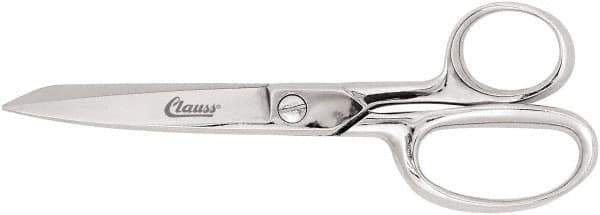 Clauss - 3" LOC, 6" OAL Chrome Plated Straight Trimmers - Steel Straight Handle, For Paper, Fabric - Top Tool & Supply