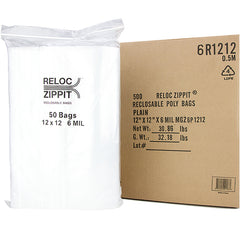 12″ × 12″ 6-MIL Clear Reloc Zippit Zipper Bags, Sold per Case of 500 (10 boxes of 50 per case)