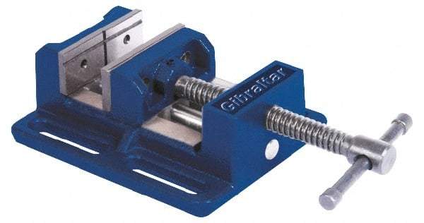 Gibraltar - 4" Jaw Opening Capacity x 1-1/2" Throat Depth, Horizontal Drill Press Vise - 4" Wide Jaw, Stationary Base, Standard Speed, 7-9/16" OAL x 2-7/8" Overall Height, Cast Iron - Top Tool & Supply