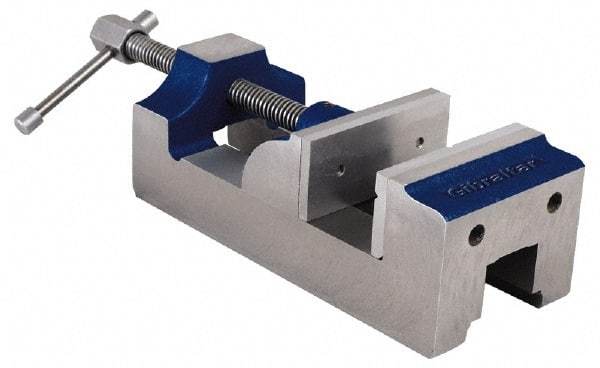 Gibraltar - 4" Jaw Opening Capacity x 1-3/4" Throat Depth, Horizontal Drill Press Vise - 4" Wide Jaw, Stationary Base, Standard Speed, 10-3/4" OAL, Cast Iron - Top Tool & Supply