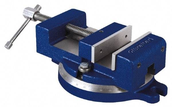 Gibraltar - 4-1/2" Jaw Width, 4" Jaw Opening Capacity, Horizontal Swivel Machine Vise - Manual Operation, 1 Station, 11-1/2" Long x 3-1/2" High x 1-1/4" Deep, 1-1/4" Jaw Height - Top Tool & Supply