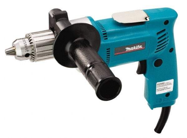 Makita - 1/2" Keyed Chuck, 550 RPM, Pistol Grip Handle Electric Drill - 6.5 Amps, 115 Volts, Reversible, Includes Chuck Key, Drill Chuck, Side Handle - Top Tool & Supply