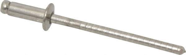 RivetKing - Size 42 Dome Head Stainless Steel Open End Blind Rivet - Stainless Steel Mandrel, 0.126" to 3/16" Grip, 1/4" Head Diam, 0.129" to 0.133" Hole Diam, 0.337" Length Under Head, 1/8" Body Diam - Top Tool & Supply