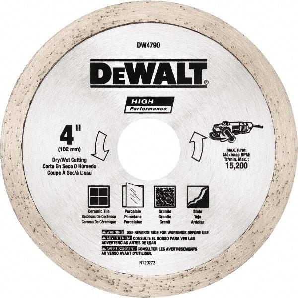 DeWALT - 4" Diam, 5/8 & 7/8" Arbor Hole Diam, Wet & Dry Cut Saw Blade - Diamond-Tipped, Standard Round Arbor - Top Tool & Supply