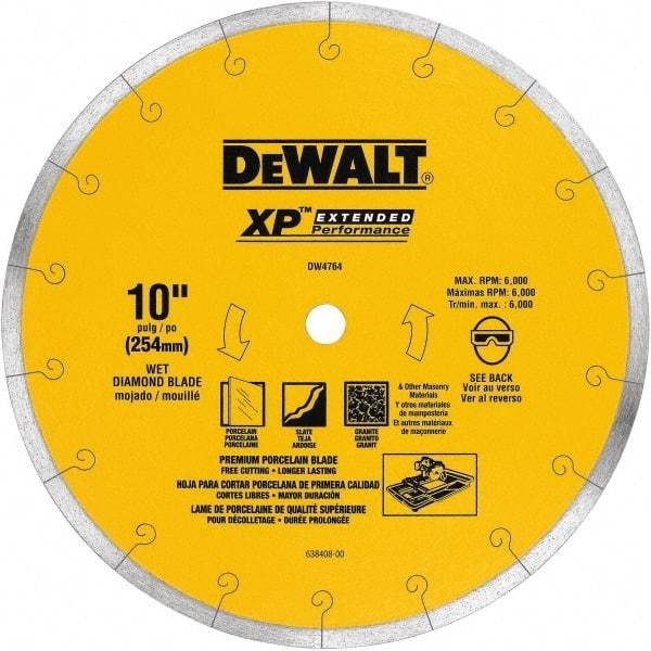 DeWALT - 10" Diam, 5/8" Arbor Hole Diam, Wet & Dry Cut Saw Blade - Diamond-Tipped, Standard Round Arbor - Top Tool & Supply