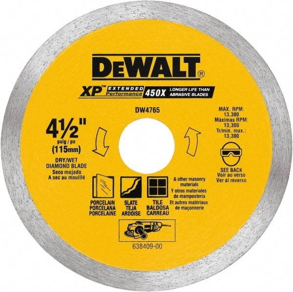 DeWALT - 4-3/8" Diam, 5/8 & 7/8" Arbor Hole Diam, Wet & Dry Cut Saw Blade - Diamond-Tipped, Standard Round Arbor - Top Tool & Supply