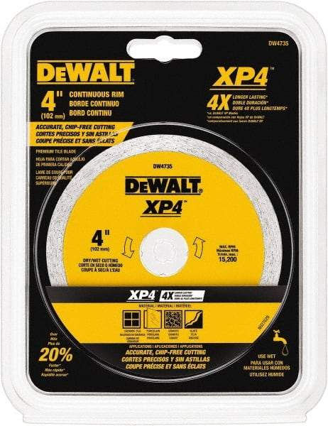 DeWALT - 4" Diam, 5/8 & 7/8" Arbor Hole Diam, Wet & Dry Cut Saw Blade - Diamond-Tipped, Standard Round Arbor - Top Tool & Supply