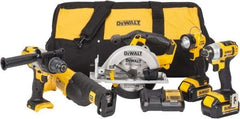 DeWALT - 5 Piece 20 Volt Cordless Tool Combination Kit - Includes 1/2" Hammerdrill, 1/4" Impact Driver, Reciprocating Saw, 6-1/2" Circular Saw & LED Worklight, Lithium-Ion Battery Included - Top Tool & Supply