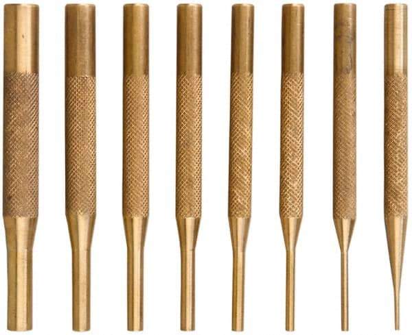 SPI - 8 Piece, 1/16 to 5/16", Pin Punch Set - Brass & Steel, Comes in Wooden Box - Top Tool & Supply