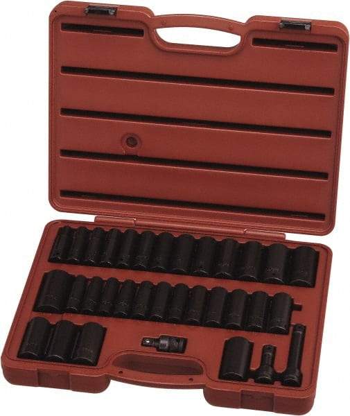 Paramount - 33 Piece 1/2" Drive Standard Deep Impact Socket Set - 6 Points, 3/8 to 1-1/4", 10 to 27mm, Inch/Metric Measurement Standard - Top Tool & Supply