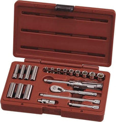 Paramount - 21 Piece 1/4" Drive Chrome Vanadium Finish Deep Well Socket Set - 6 Points, 3/16" to 1/2" Range, Inch Measurement Standard - Top Tool & Supply