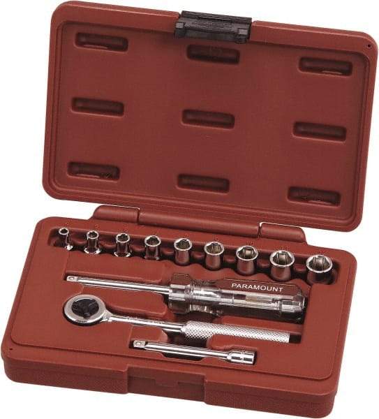 Paramount - 12 Piece 1/4" Drive Chrome Vanadium Finish Deep Well Socket Set - 6 Points, 4mm to 12mm Range, Metric Measurement Standard - Top Tool & Supply