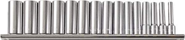 Paramount - 15 Piece 1/2" Drive Chrome Vanadium Finish Deep Well Socket Set - 12 Points, 3/8" to 1-1/4" Range, Inch Measurement Standard - Top Tool & Supply