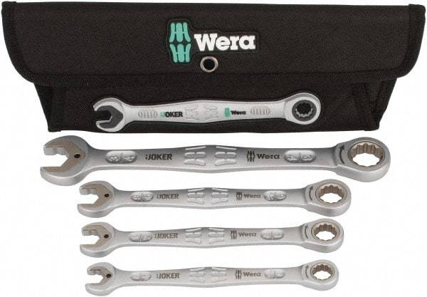 Wera - 4 Piece, 7/16" to 3/4", 12 Point Combination Wrench Set - Inch Measurement Standard, Satin Finish, Comes in Cordura Nylon Roll - Top Tool & Supply