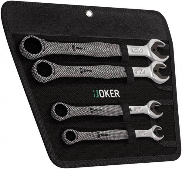 Wera - 4 Piece, 10mm to 19mm, 12 Point Combination Wrench Set - Metric Measurement Standard, Satin Finish, Comes in Cordura Nylon Roll - Top Tool & Supply