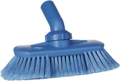 Vikan - 1-1/2" Bristle Length, Polyester Wash Brush - 7-3/4" Long x 3" Wide Head, 8" OAL, European Threaded Handle, Blue, Polypropylene Block, Flagged - Top Tool & Supply