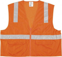 MCR Safety - Size XL High Visibility Orange Mesh/Solid General Purpose Vest - 25.4" Chest, ANSI 107-2015, Nonconductive Zipper Closure, 6 Pockets, Polyester - Top Tool & Supply