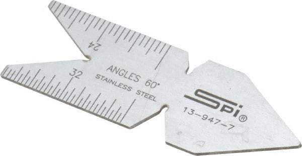 SPI - 60° Angle, Chrome Coated Steel Center Gage - 1/32 to 1/14 Inch Graduation - Top Tool & Supply