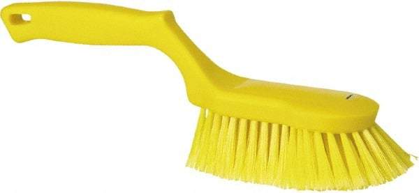 Vikan - 2" Bristle Length, Polyester Wash Brush - 5-13/16" Long x 5" Wide Head, 13-1/2" OAL, Yellow, Polypropylene Block - Top Tool & Supply