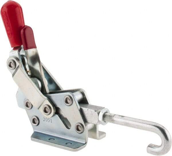 De-Sta-Co - 1,507 Lb Capacity, Horizontal, J Hook, Flanged Base, Carbon Steel Pull Action Latch Clamp - 3/4" Drawing Movement, 8.98" OAL, Straight Handle - Top Tool & Supply