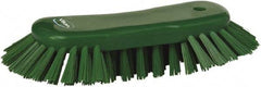 Vikan - 1.3" Bristle Length, Polyester Utility Scrub Brush - 7-3/4" Long x 3" Wide Head, 8" OAL, European Threaded Handle, Green, Polypropylene Block - Top Tool & Supply