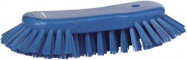 Vikan - 1.3" Bristle Length, Polyester Utility Scrub Brush - 7-3/4" Long x 3" Wide Head, 8" OAL, Blue, Polypropylene Block - Top Tool & Supply