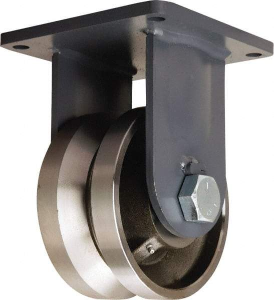 Hamilton - 8" Diam x 4" Wide, Forged Steel Rigid Caster - 15,000 Lb Capacity, Top Plate Mount, 8-1/2" x 8-1/2" Plate, Straight Roller Bearing - Top Tool & Supply