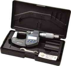 Mitutoyo - 0 to 25 mm Range, 0.001 mm Resolution, Standard Throat, IP65 Electronic Outside Micrometer - 0.001 Inch Accuracy, Ratchet Stop Thimble, Carbide Face, SR44 Battery, Data Output, Plastic Case, Includes NIST Traceable Certification of Inspection - Top Tool & Supply