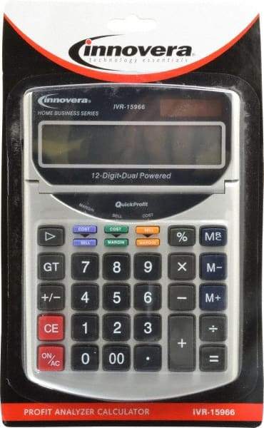 innovera - 12-Digit Portable Calculator - 18mm Display Size, White, Solar & Battery Powered, 7" Long x 4-3/4" Wide - Top Tool & Supply