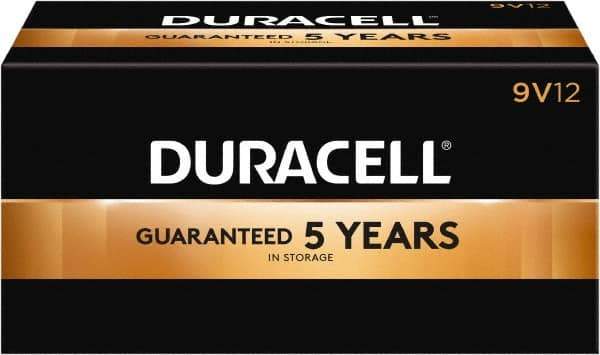 Duracell - Size 9V, Alkaline, 12 Pack, Standard Battery - 9 Volts, Snap Terminal, 6LR61, ANSI 1604A Regulated - Top Tool & Supply