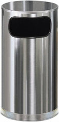 Rubbermaid - 12 Gal Silver Round Decorative Waste Receptacle With Top - Steel, 28" High - Top Tool & Supply