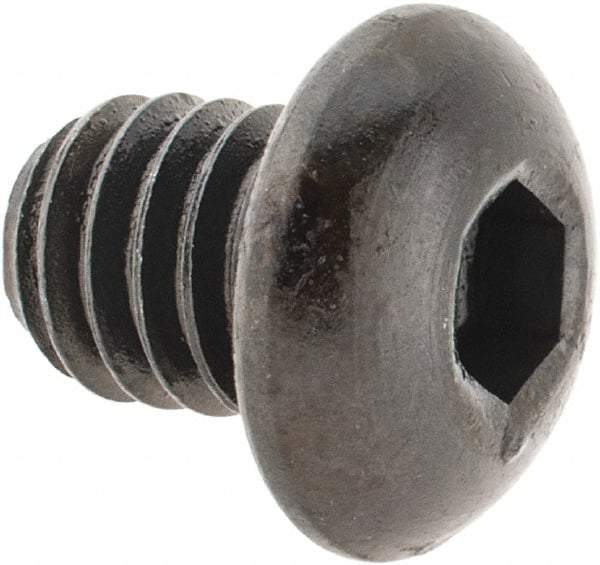 Made in USA - 5/16-18 UNC Hex Socket Drive, Button Screw - Alloy Steel, Black Oxide Finish, Fully Threaded, 3/8" Length Under Head - Top Tool & Supply