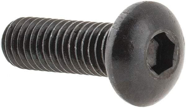 Made in USA - #10-32 UNF Hex Socket Drive, Button Screw - Alloy Steel, Black Oxide Finish, Fully Threaded, 5/8" Length Under Head - Top Tool & Supply