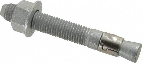 Powers Fasteners - 3/4" Diam, 3/4" Drill, 5-1/2" OAL, 1-5/8" Min Embedment Wedge Expansion Concrete Anchor - Steel, Galvanized Finish, Hex Nut Head, Hex Drive - Top Tool & Supply