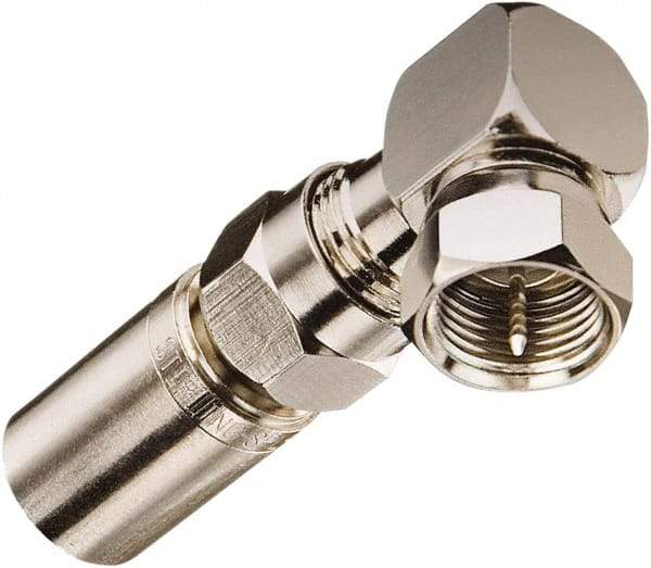 Ideal - 75 Ohm, Right Angle, Jack to Plug Coupler Twist On Coaxial Connector - Brass Body - Top Tool & Supply