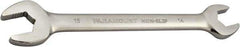 Paramount - 14mm x 15mm Standard Open End Wrench - 7-9/32" OAL, Double End, Full Polish Finish, 15° Head Angle - Top Tool & Supply