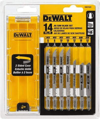 DeWALT - 14 Piece, 3" to 5" Long, 6 to 32 Teeth per Inch, Bi-Metal Jig Saw Blade Set - Toothed Edge, T-Shank - Top Tool & Supply