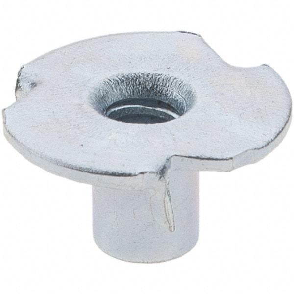 Made in USA - #6-32 Zinc-Plated Steel Standard Tee Nut - 1/4" Barrel Length, 1/2" Flange Diam, 3 Prongs - Top Tool & Supply