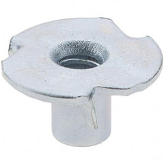 Made in USA - #6-32 Zinc-Plated Steel Standard Tee Nut - 1/4" Barrel Length, 1/2" Flange Diam, 3 Prongs - Top Tool & Supply