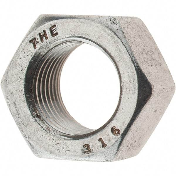 Value Collection - 1/2-20 UNF Stainless Steel Right Hand Hex Nut - 3/4" Across Flats, 7/16" High, Uncoated - Top Tool & Supply