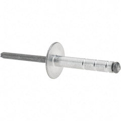 RivetKing - Large Flange Head Aluminum Open End Blind Rivet - Steel Mandrel, 0.437" to 3/4" Grip, 1.065" Length Under Head, 3/16" Body Diam - Top Tool & Supply