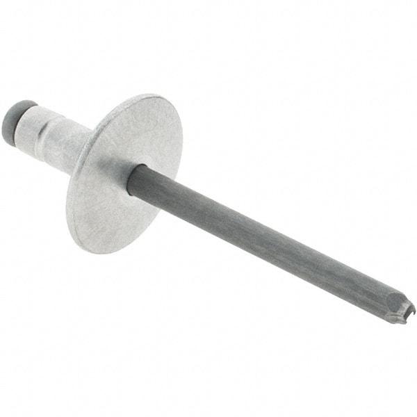 RivetKing - Large Flange Head Aluminum Open End Blind Rivet - Steel Mandrel, 0.063" to 0.252" Grip, 0.44" Length Under Head, 3/16" Body Diam - Top Tool & Supply